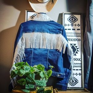 RHINESTONE fringe denim jacket